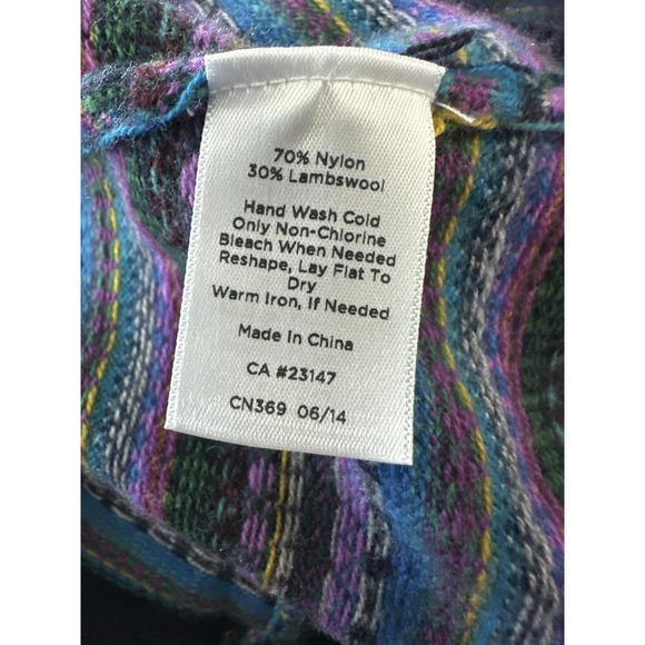 Talbots Fair Isle Lambswool Blend Sweater Navy Multi Stripe Zip Back Size Large - Picture 10 of 14